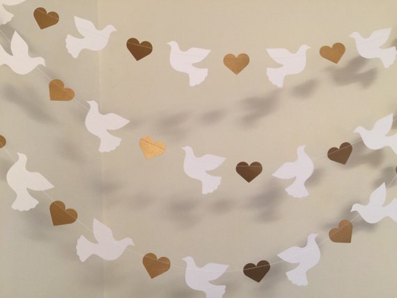 Christening Garland Gold White Dove Baptism Decorations Etsy