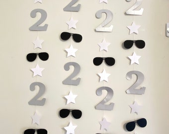 TWO COOL banner - Two Cool Sign - 2nd Birthday Banner - 2nd Sunglass Birthday Banner - 2nd Birthday Decorations - Black and White Birthday