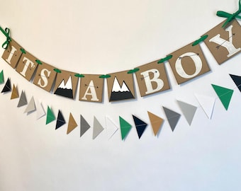 Adventure Awaits Baby Shower Banner: Woodland Mountain Decor