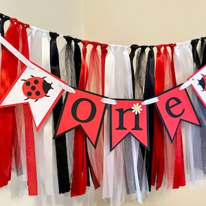 Ladybug First Birthday Decor / Little Lady 1st birthday decor/ ONE High chair Banner / 1st birthday Girl / Cake Smash Prop / High Chair Tutu image 7