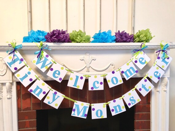 Monster Baby Shower Banner Welcome Tiny Baby Shower Decor Etsy