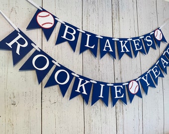 Navy Baseball Rookie Year Banner: Custom 1st Birthday Decoration