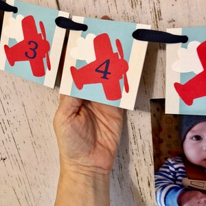 Time Flies Vintage Airplane 1st Birthday , I am 1 ONE High Chair Banner , Airplane 12 Month Photo Banner, Time Flies Decor, 1st Year Photos image 6