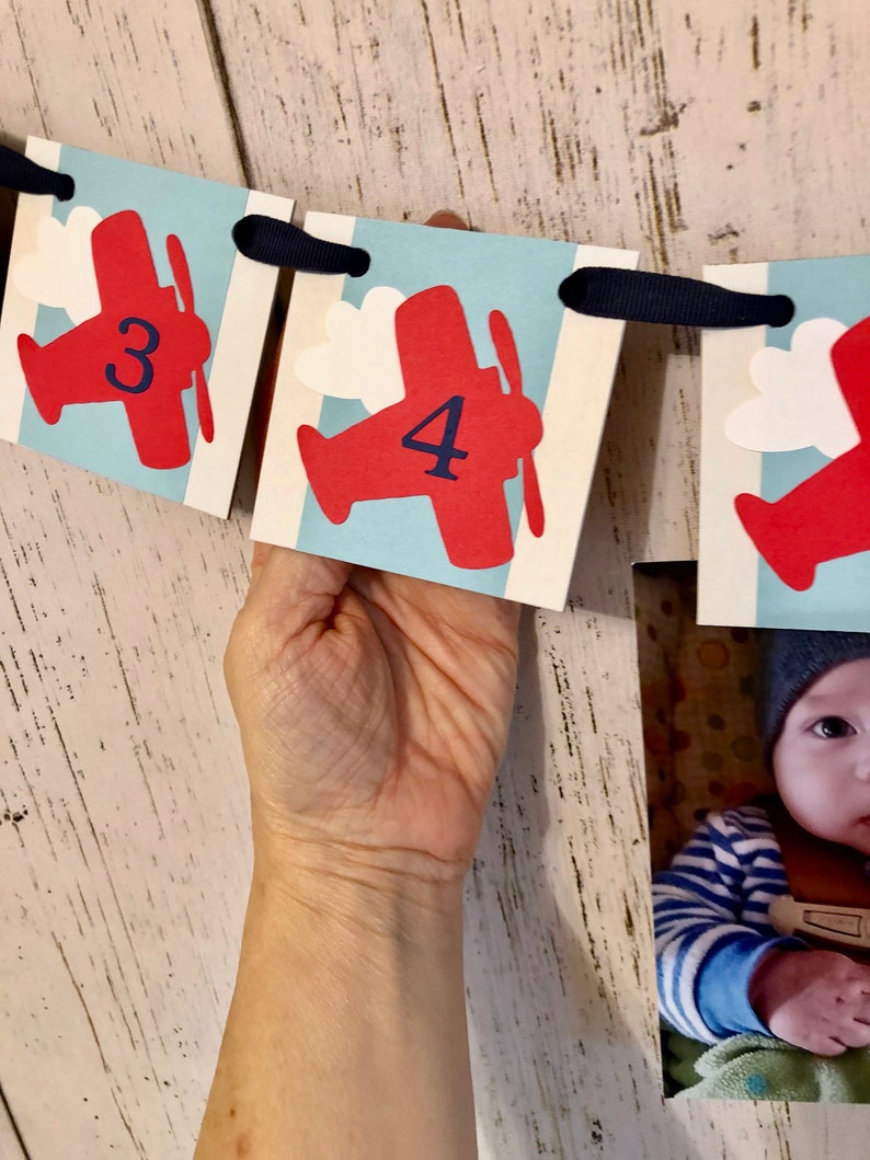 Time Flies Vintage Airplane 1st Birthday , I am 1 ONE High Chair Banner , Airplane 12 Month Photo Banner, Time Flies Decor, 1st Year Photos image 6