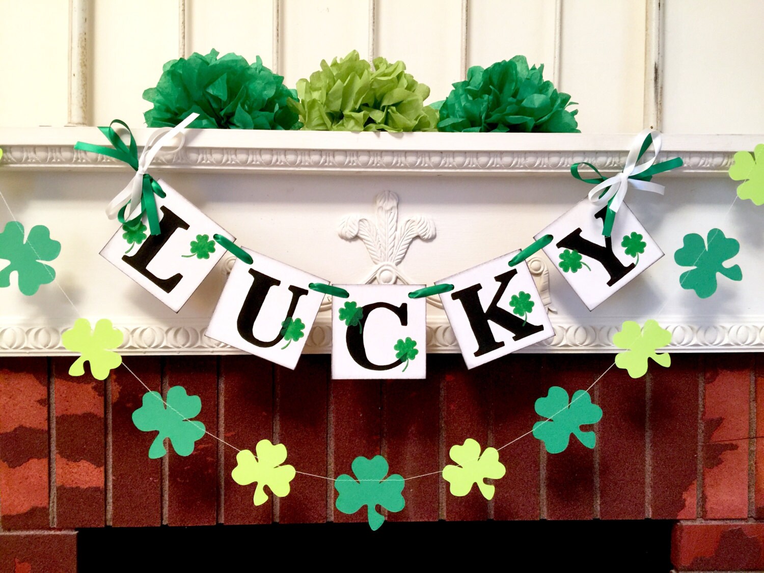 St Patricks Day Decor LUCKY Banner St Patricks Day Fireplace | Etsy