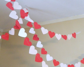 Valentines Day Decorations - 6ft Red and White Heart Garland -paper garland - Party Decor- Valentines Day Photo Prop