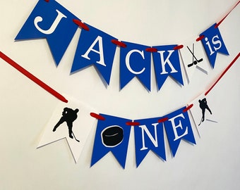 Hockey Themed 1st Birthday Banner - Custom Hockey Puck 1st Birthday Party Decor - Boy 1st Birthday - Rookie Of The Year Birthday Decorations