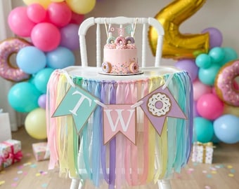 Two Sweet Donut Birthday Banner: High Chair Skirt, Cake Smash Prop