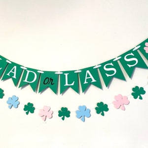 Lad or Lass Baby Gender Reveal , St Patricks Baby Shower Banner , Boy or Girl , Shamrock Garland , Irish welcome baby , Little Shamrock immagine 5