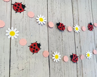 Lady Bug Garland / 6ft daisy and Ladybug Birthday Decor / 1st birthday banner/ Little Lady Baby shower decorations / You Pick the Color
