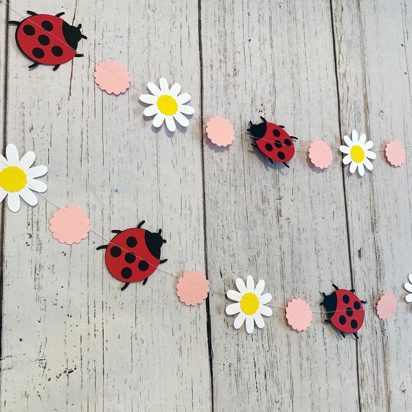 Lady Bug Garland / 6ft daisy and Ladybug Birthday Decor / 1st birthday banner/ Little Lady Baby shower decorations / You Pick the Color