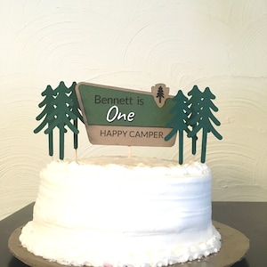 Personalized National Park Sign Cake Topper, One Happy Camper Topper, Camping 1st Birthday Party, Outdoor Theme 1st Birthday,1st Year Photos