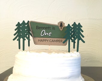 Personalized National Park 1st Birthday Cake Topper: One Happy Camper