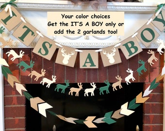 Little Buck Baby Shower Decor - Forest Green Oh Deer Baby Shower - Arrow Baby Shower - It's a Boy banner- Woodland Deer baby shower