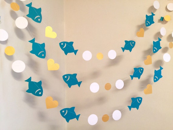 Two Less Fish in the Sea Engagement Party Fish Banner Kissing Fish Garland  Nautical Bridal Shower Decorations Nautical Wedding Decor 