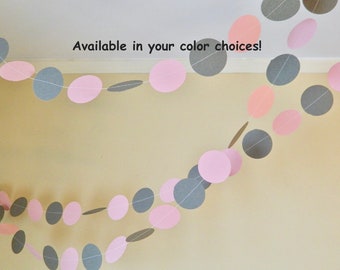 Pink and Gray Baby Shower Decorations  / Circle Banner / Pink First Birthday Decorations Girl / Gender Reveal Decorations  / Nursery Bunting