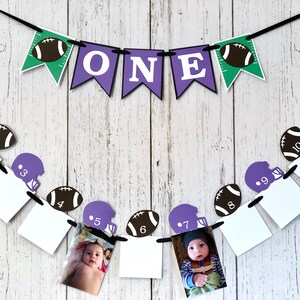 Football First Birthday Decorations Football 12 Month Photos Football 1st Year Photo Banner ONE High Chair Decor Baby's Rookie Year image 2