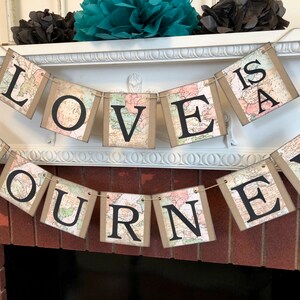 Love is a Journey Banner, Travel Wedding Decorations, Travel Bridal Shower Decor, Vintage Map Cards Sign, Wedding Decor, Adventure Wedding image 3