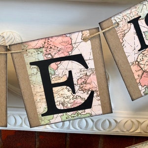 Love is a Journey Banner, Travel Wedding Decorations, Travel Bridal Shower Decor, Vintage Map Cards Sign, Wedding Decor, Adventure Wedding image 8