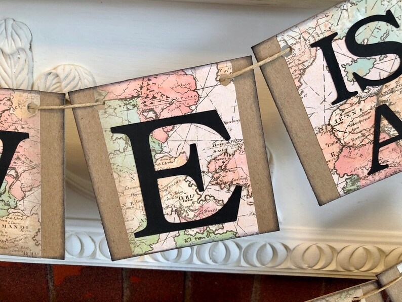 Love is a Journey Banner, Travel Wedding Decorations, Travel Bridal Shower Decor, Vintage Map Cards Sign, Wedding Decor, Adventure Wedding image 8