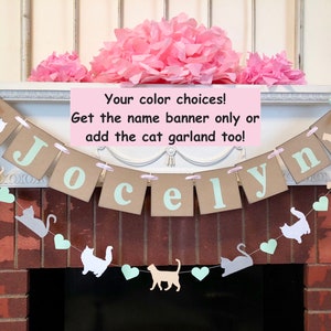 Custom Kitty Cat Birthday Decorations, Cat Baby Shower Decorations , Cat Banner, Personalized Meow 1st 2nd 5th Cat Birthday Decorations,