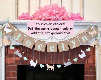 Custom Kitty Cat Birthday Decorations, Cat Baby Shower Decorations , Cat Banner, Personalized Meow 1st 2nd 5th Cat Birthday Decorations,