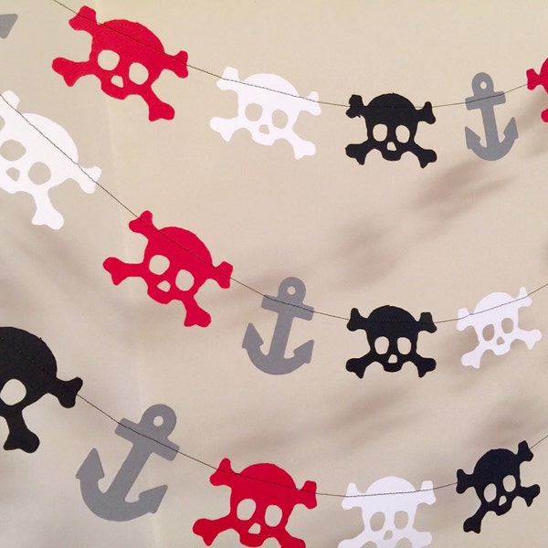 Pirate First Birthday Decorations / Red and Black Pirate Garland / Skulls and Anchors Garland / Pirate Birthday Decorations / Pirate Party