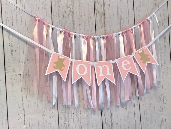 Pink Teddy Bear 1st Birthday- ONE High Chair Banner - Teddy Bear Chair Tutu - Pink First Birthday Decorations 1st Year Photos Boy or Girl Il_570xn