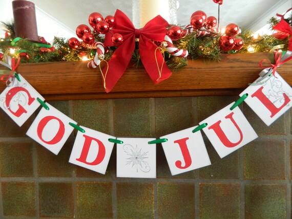 Sweden＊GOD JUL＊Christmas tapestry・* Vintage Norwegian Christmas Tapestry: God Jul Embroidered