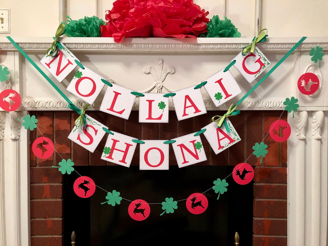 Irish Christmas Decor Nollaig Shona Banner Merry Christmas Etsy
