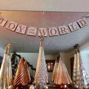 Christmas Decorations - Gold JOY to the WORLD Banner - Gold and Silver Christmas Garland - Christmas Banner -Holiday Family Photo Prop