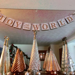 Christmas Decorations Gold JOY to the WORLD Banner Gold and Silver Christmas Garland Christmas Banner Holiday Family Photo Prop image 1