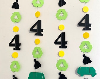 Trash Truck Birthday Decorations, First Birthday Backdrop, Garbage Truck Party, Trash Can Birthday Garland, Recycle Birthday, Boy or Girl