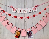 Valentine First Birthday, ONE High Chair Banner, 1st Year Photo banner, Girl Valentines Day 1st Birthday 12 Month Photos, Little Sweetheart Il_170x135
