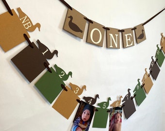 Duck Hunting 1st Birthday Banner: Photo Milestone, High Chair Decor