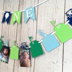 Hole in ONE first Birthday Decor- Golf Themed 1st Birthday - 12 Month Photo Banner- ONE High Chair garland- Par-Tee 1st Birthday Banner