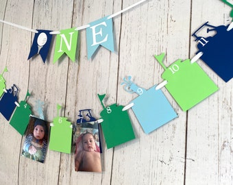 Hole in ONE first Birthday Decor- Golf Themed 1st Birthday - 12 Month Photo Banner- ONE High Chair garland- Par-Tee 1st Birthday Banner