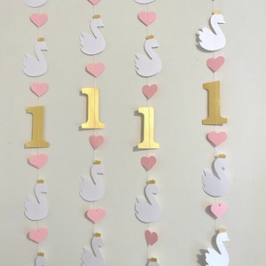 Princess Swan First birthday Decorations, Swan 1st Birthday Background, high chair decoration , Pink and Gold 1st Birthday Decorations Bild 6