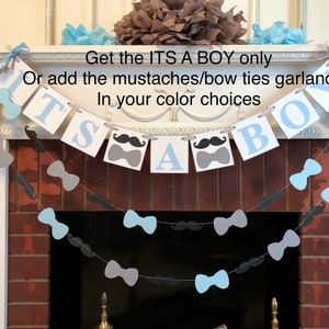 Bowtie Baby Shower Decorations - it’s a boy Banner- Little Man Mustache Baby Shower Decorations - Gray and Blue Little man decorations
