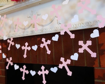 Baptism or Christening Cross Garland - Pink Baptism Decorations - First Communion Garland - Baby Dedication Decor - Your Color choice