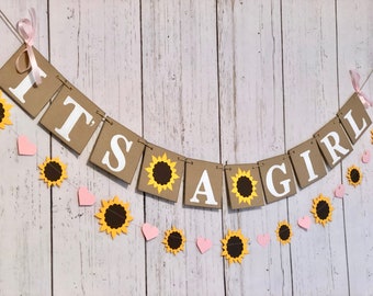 Sunflower Baby Shower Decor - Its A Girl Banner - Sunflower Baby Shower Announcement Girl - Maternity Photo Prop - Baby Shower Banners