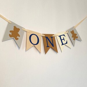 Neutral Beary 1st Birthday Navy - ONE High Chair Banner- Teddy Bear 12 ...