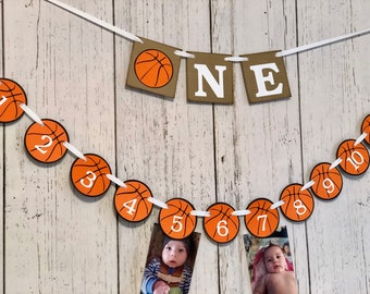 Basketball First Birthday Banner: Photo Display, High Chair Decor