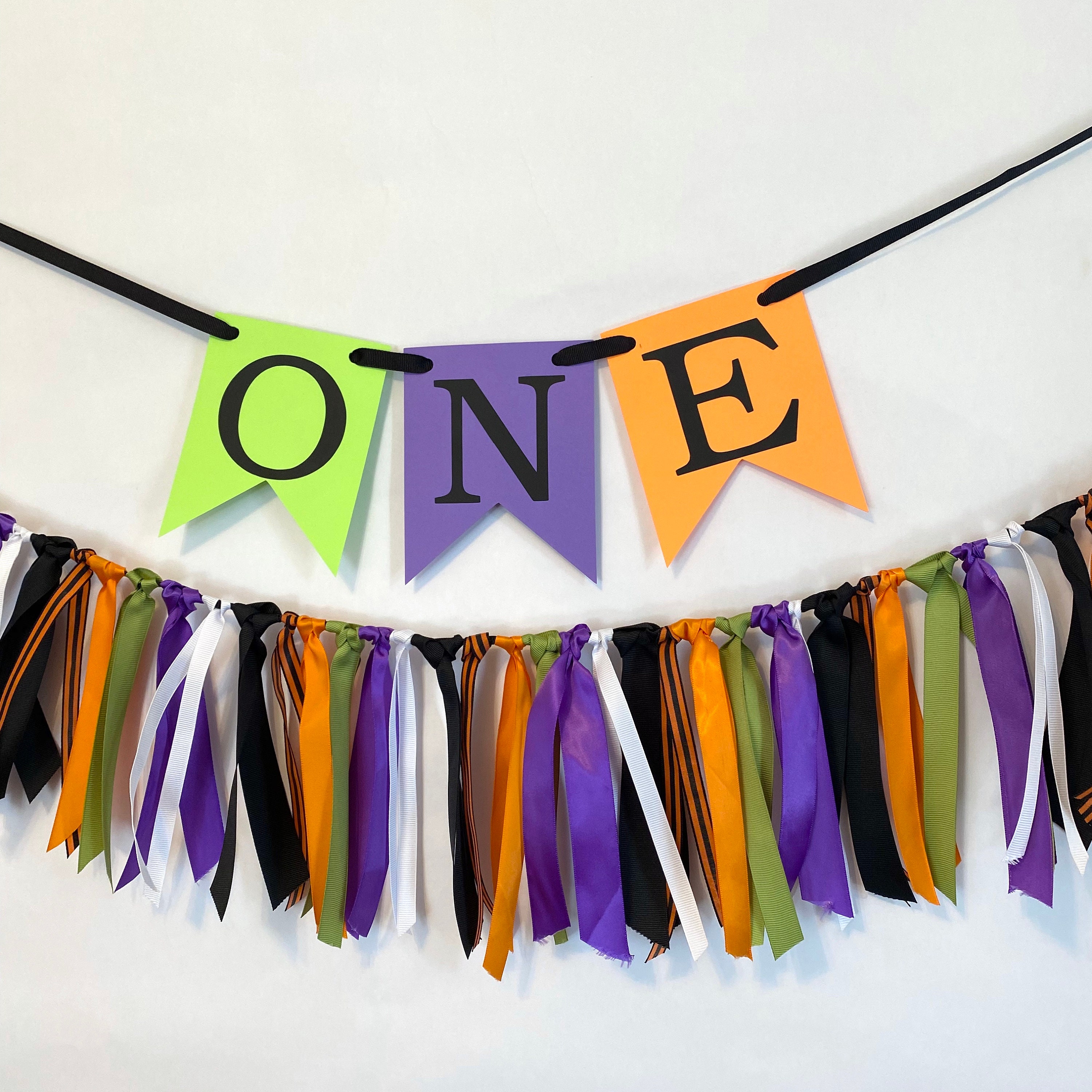Halloween First Birthday Decor A Spooky One 1st Birthday Backdrop ONE Cake Smash Photo Prop Girl Boy Black Orange High Chair