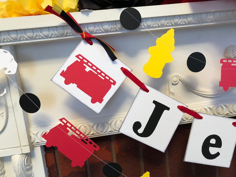 your color choice Firetruck 1st birthday garland Firefighter Baby shower decorations Dalmatian birthday Garland -Puppy birthday decor