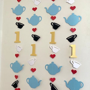 Tea for Two birthday decorations Alice in ONEderland Banner First birthday Photo Backdrop Blue Wonderland First Birthday Decor image 5