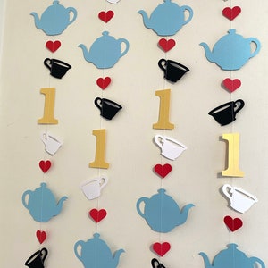 Tea for Two birthday decorations Alice in ONEderland Banner First birthday Photo Backdrop Blue Wonderland First Birthday Decor image 4