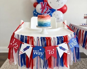 6 Month Birthday Banner: Patriotic Firecracker Halfway to One Decor