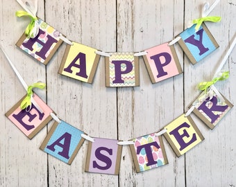Easter decorations - Happy EASTER Mantle or Wall Banner - Easter Garland - Farmhouse banner - Easter Egg Decorations- Spring Sign