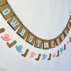 Cowboy or Cowgirl Gender Reveal decorations  / Boy or Girl? Western Baby Announcement / Rustic Baby Shower Decor / He or She Reveal Banner